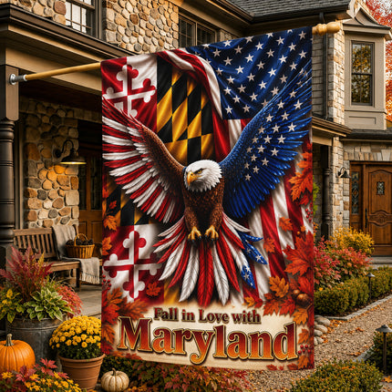 Maryland Fall in Love Patriotic Eagle Autumn Leaves Flag