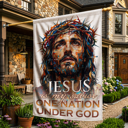 SP-01 One Nation Under God Jesus Is My Savior Christian Garden Flag Family Gatherings