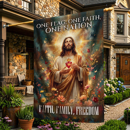 One Flag One Faith One Nation Faith Family Freedom Jesus Sacred Heart Flag