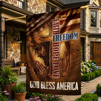 SP-01 Faith Freedom Hope Love God Bless America Jesus Garden Flag Memorial Day