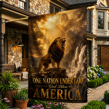 SP-01 One Nation Under God Flag God Bless America Lion Christian Garden Flag