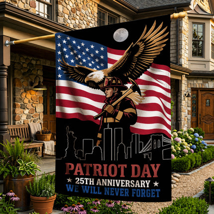 Patriot Day 25th Anniversary Moonlit Eagle Firefighter Skyline Flag