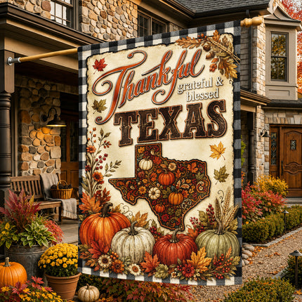 Texas Thankful Grateful Blessed Pumpkin Harvest Fall Flag