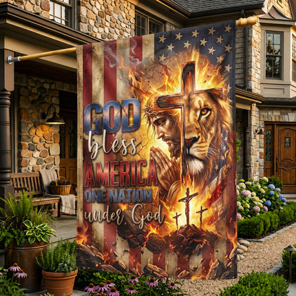One Nation Under God Christian Flag Jesus Lion Cross God Bless America