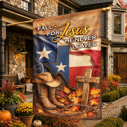 Texas Fall for Jesus Cowboy Cross Western Christian Flag