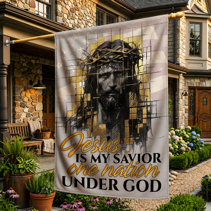 SP-01 Jesus Garden Flag Jesus Is My Savior One Nation Under God Christian Flag