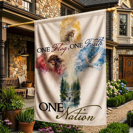 One Flag One Faith One Nation God Inspired Jesus Dove Lion Watercolor Flag