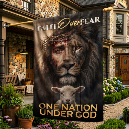 SP-01 Inspirational Faith Flag Faith Over Fear One Nation Under God Christian Garden Flag
