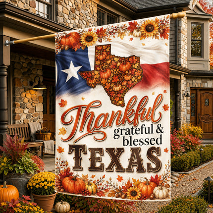 Texas Thankful Grateful Blessed Pumpkin Sunflower Fall Flag