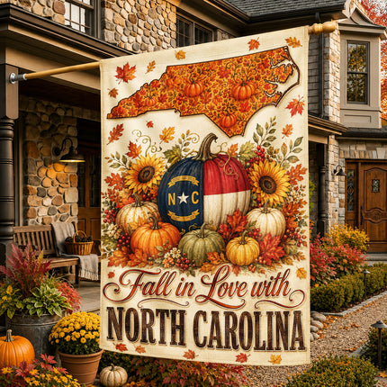 North Carolina Fall in Love Pumpkin Harvest Autumn Flag