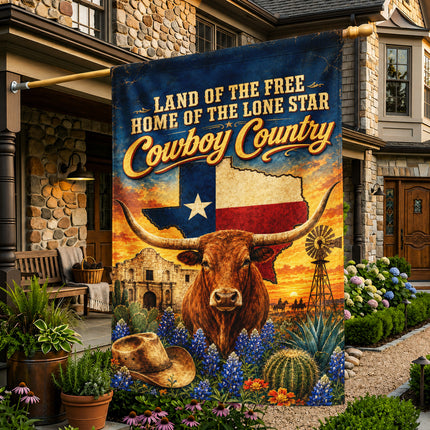 Texas Flag Cowboy Country Longhorn Lone Star Western Flag