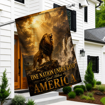 SP-01 One Nation Under God Flag God Bless America Lion Christian Garden Flag