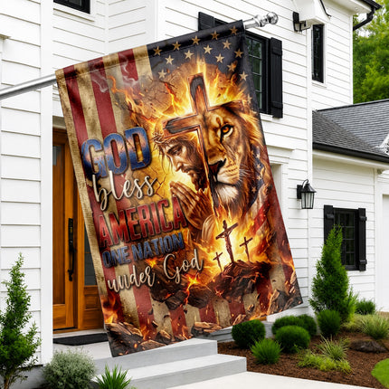 One Nation Under God Christian Flag Jesus Lion Cross God Bless America