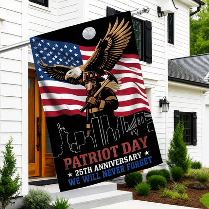 Patriot Day 25th Anniversary Moonlit Eagle Firefighter Skyline Flag