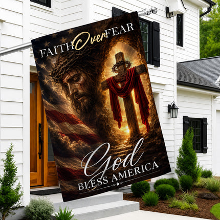 SP-01 Christian Patriotic Decor Flag Faith Over Fear God Bless America National Day of Prayer