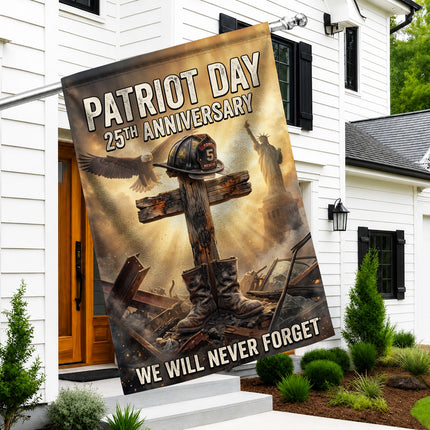 Patriot Day 25th Anniversary Fallen Firefighter Cross and Boots Memorial Flag