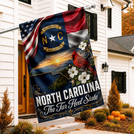 North Carolina Fall Flag Cardinal Tar Heel State Mountain Decor