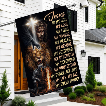 Jesus Is My God My King My Lord Warrior Lion Flag