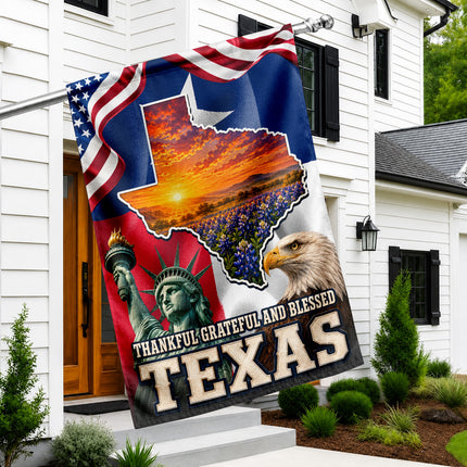Texas Flag Thankful Grateful Blessed Bluebonnet Eagle Flag