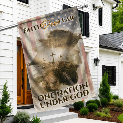 Faith Over Fear Vintage Eagle Cross One Nation Under God Flag