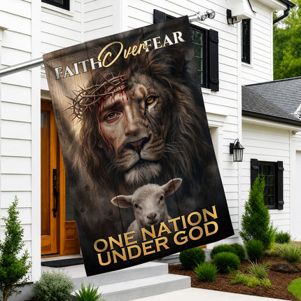 SP-01 Inspirational Faith Flag Faith Over Fear One Nation Under God Christian Garden Flag