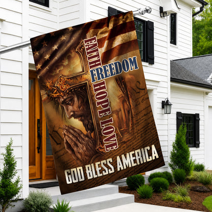 SP-01 Faith Freedom Hope Love God Bless America Jesus Garden Flag Memorial Day