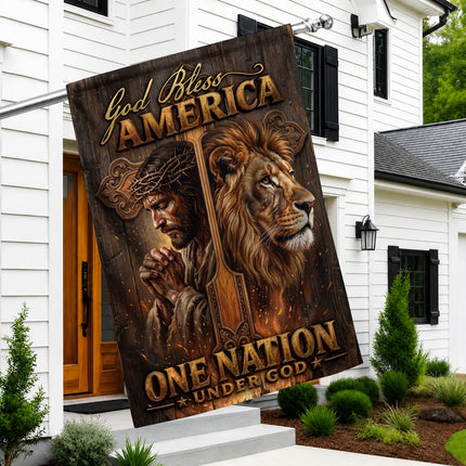 SP-01 One Nation Under God God Bless America Jesus Lion Garden Flag Prayer Meetings