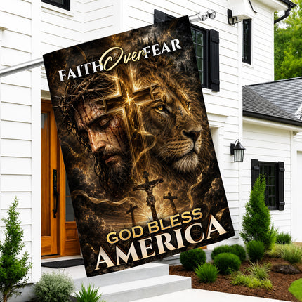 SP-01 Crucifixion of Christ Faith Over Fear God Bless America Garden Flag
