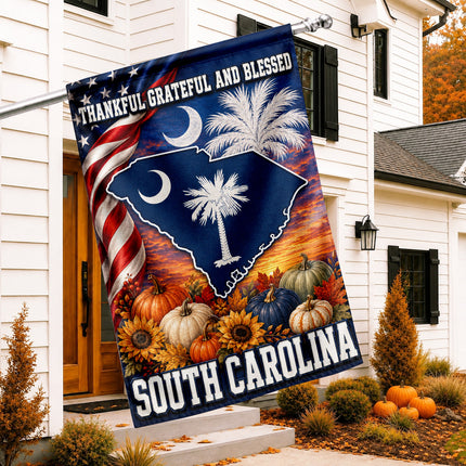 South Carolina Thankful Grateful Blessed Fall Garden Flag