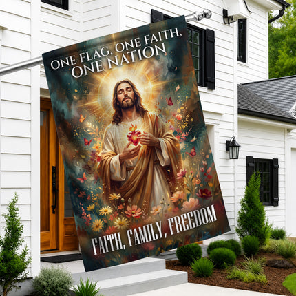 SP-01 Jesus Garden Flag Sacred Heart Faith Family Freedom Holy Week Christmas