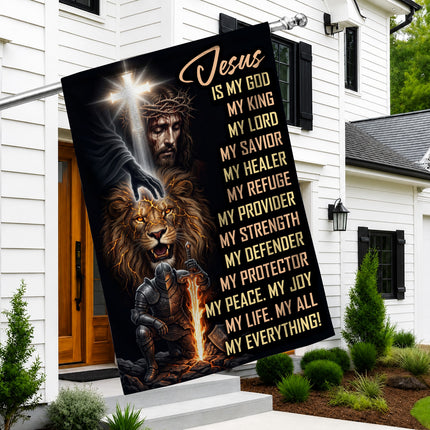 SP-01 Christian Warrior Flag Jesus Is My God Prayer & Spiritual Warfare Garden Flag