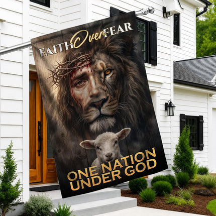 Faith Over Fear Lion Lamb One Nation Under God Flag