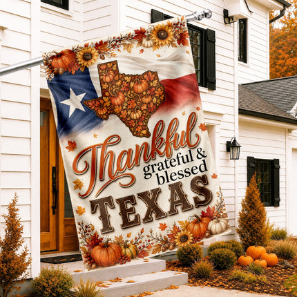 Texas Thankful Grateful Blessed Pumpkin Sunflower Fall Flag