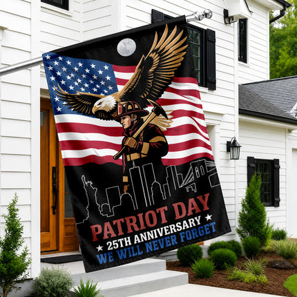Patriot Day 25th Anniversary Moonlit Eagle Firefighter Skyline Flag