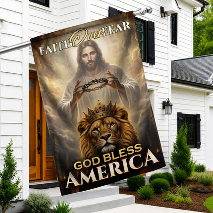 SP-01 King Jesus Flag Faith Over Fear God Bless America Garden Decor