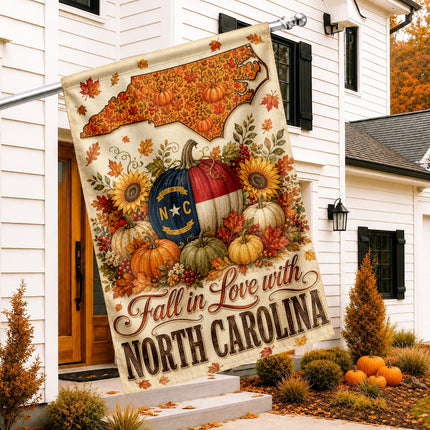 North Carolina Fall in Love Pumpkin Harvest Autumn Flag