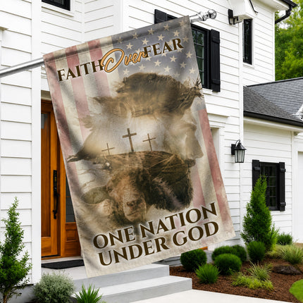 SP-01 Inspirational Christian Flag Faith Over Fear One Nation Under God Memorial Services