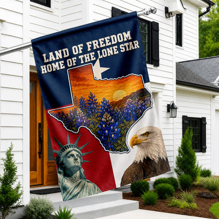 Texas Flag Land of Freedom Bluebonnet Eagle Liberty Flag