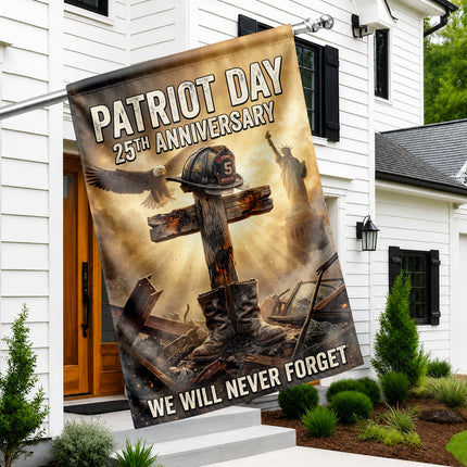 Patriot Day 25th Anniversary Fallen Firefighter Cross and Boots Memorial Flag