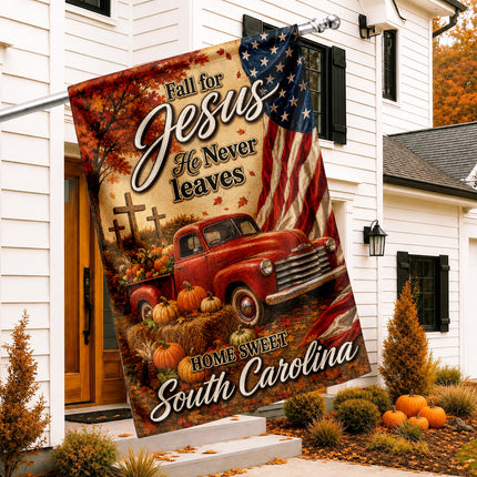South Carolina Fall for Jesus Vintage Truck Autumn Flag