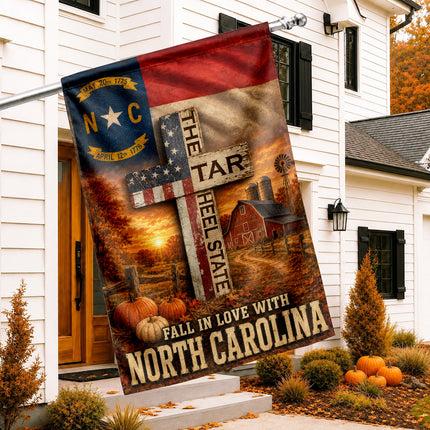 North Carolina Fall in Love Tar Heel Farmhouse Autumn Flag
