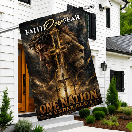 SP-01 Lion of Judah Jesus Christ Faith Over Fear Christian Garden Flag Faith-Based Events