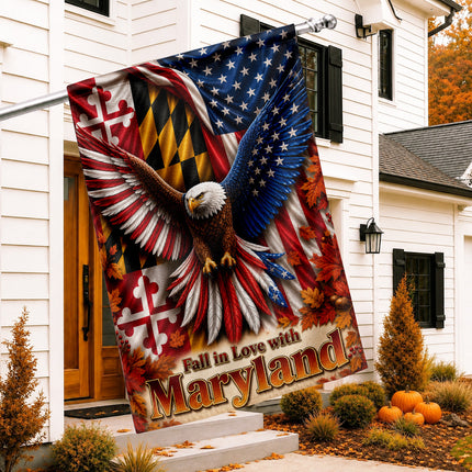 Maryland Fall in Love Patriotic Eagle Autumn Leaves Flag