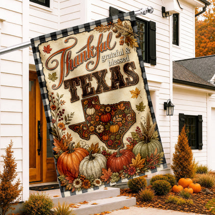 Texas Thankful Grateful Blessed Pumpkin Harvest Fall Flag