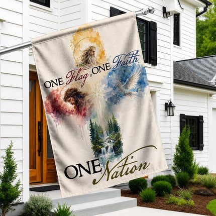 One Flag One Faith One Nation God Inspired Jesus Dove Lion Watercolor Flag