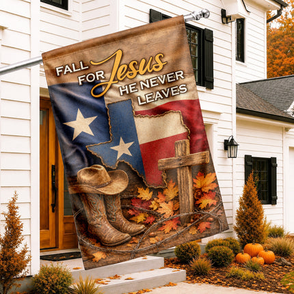 Texas Fall for Jesus Cowboy Cross Western Christian Flag