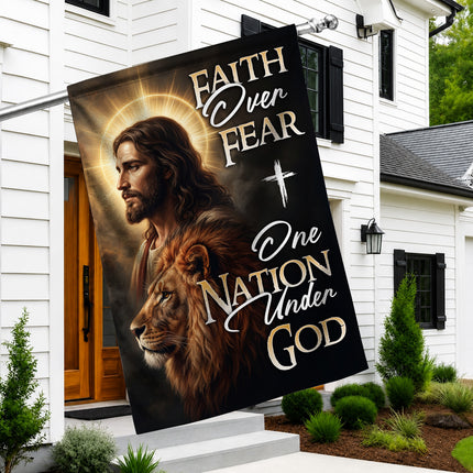 SP-01 One Nation Under God Faith Over Fear Lion of Judah Garden Flag Religious Celebrations