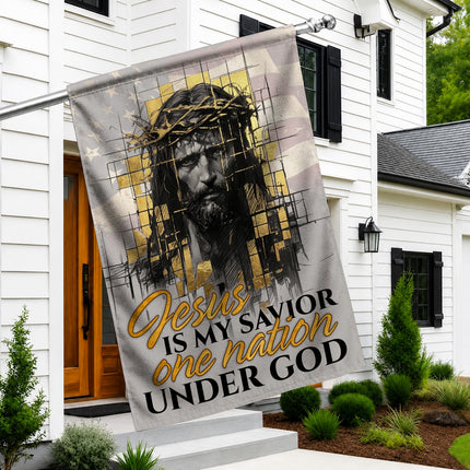 SP-01 Jesus Garden Flag Jesus Is My Savior One Nation Under God Christian Flag