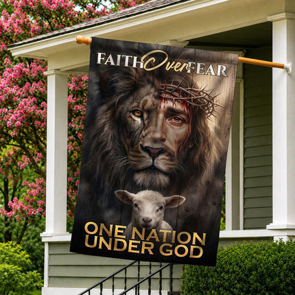 Faith Over Fear Lion Lamb One Nation Under God Flag