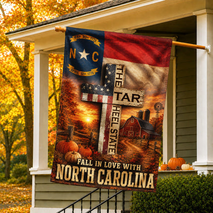 North Carolina Fall in Love Tar Heel Farmhouse Autumn Flag